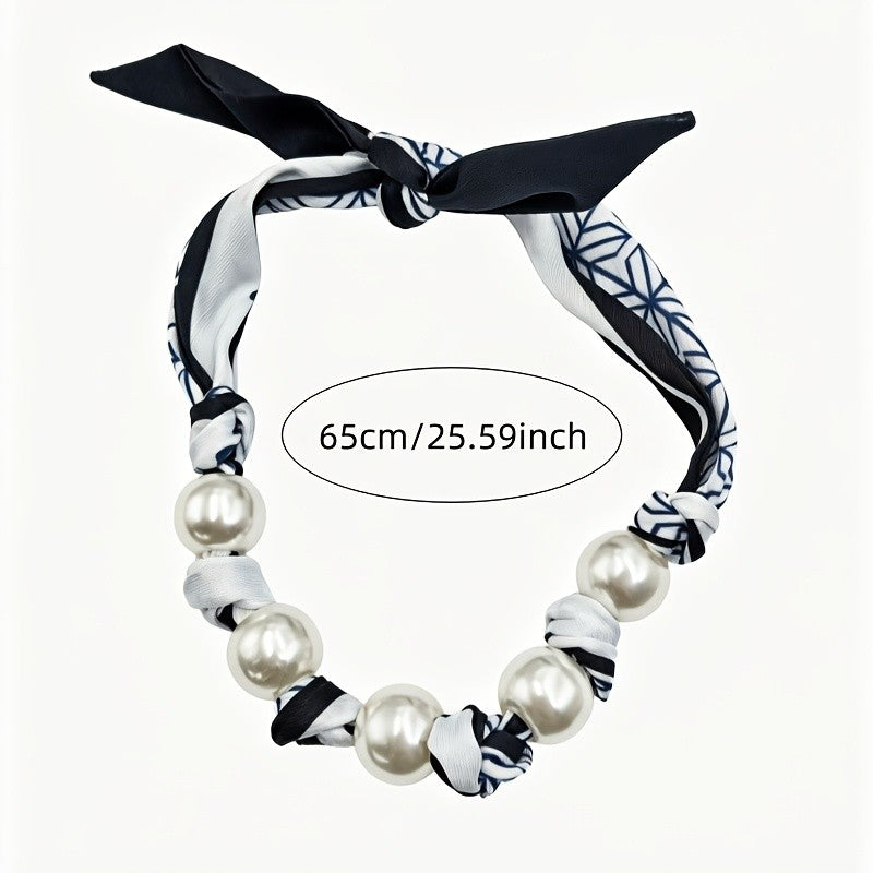 Boho Pink Seashell Print Scarf Pearl Necklace