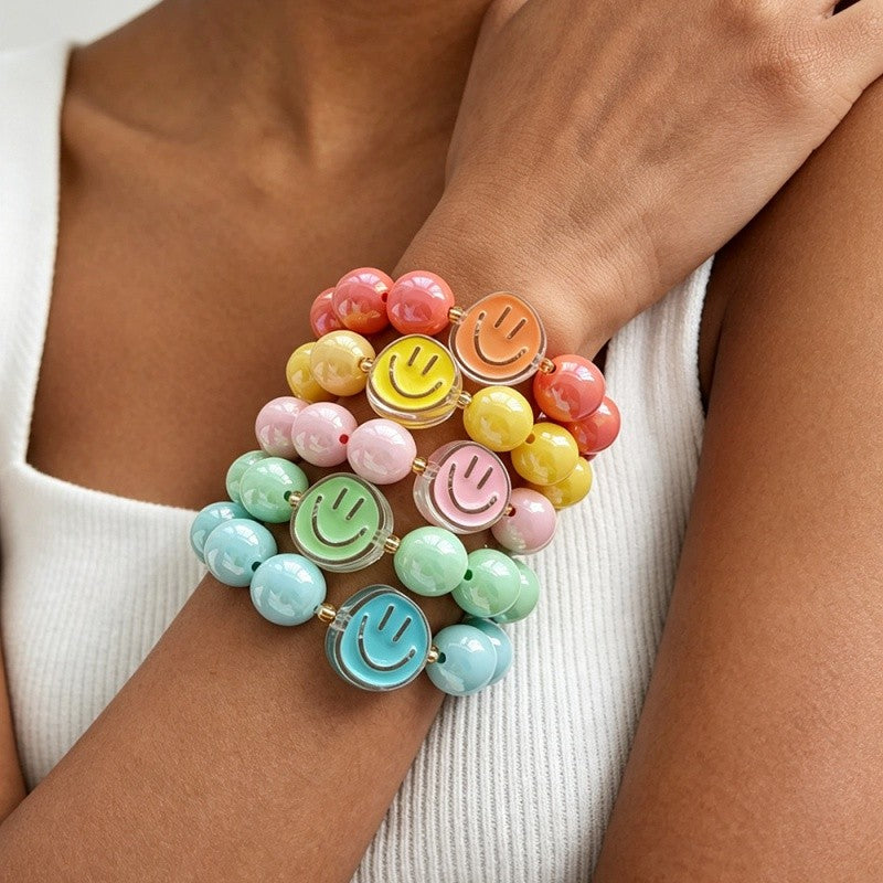 Boho Multicolor Smiley Face Resin Bracelet