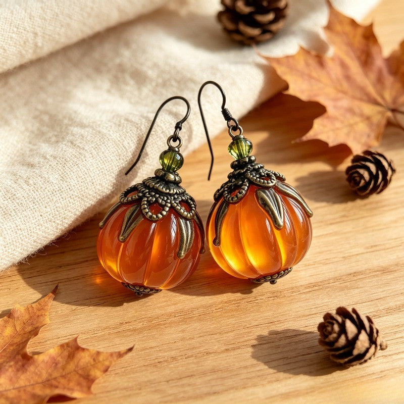 Vintage Amber Glass Pumpkin Earrings