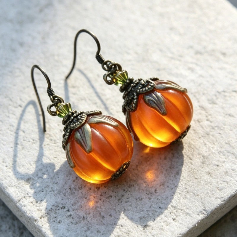 Vintage Amber Glass Pumpkin Earrings