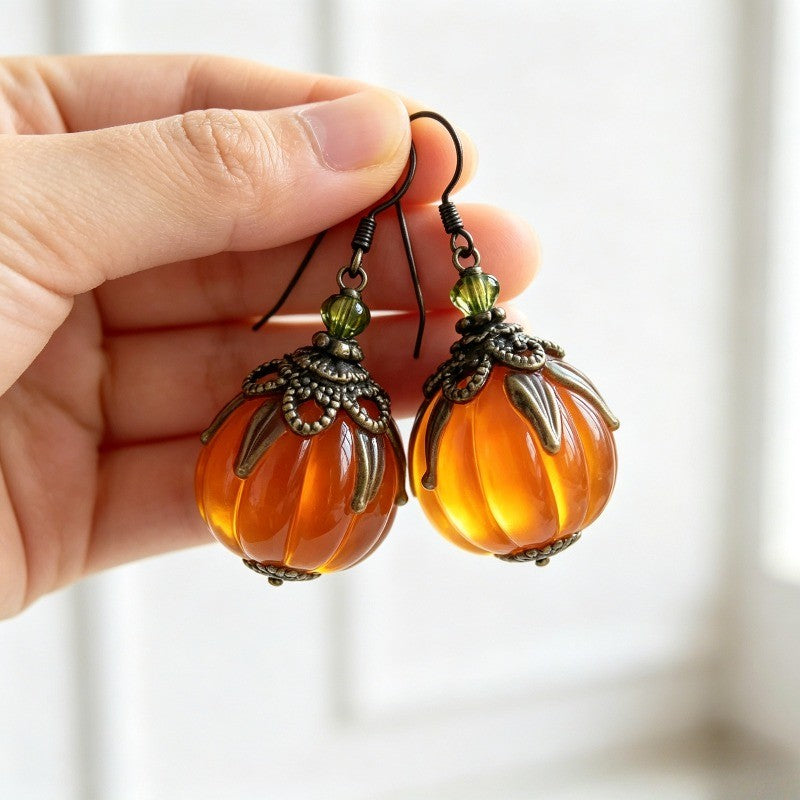 Vintage Amber Glass Pumpkin Earrings