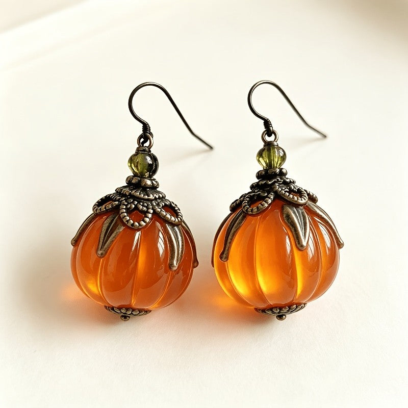 Vintage Amber Glass Pumpkin Earrings