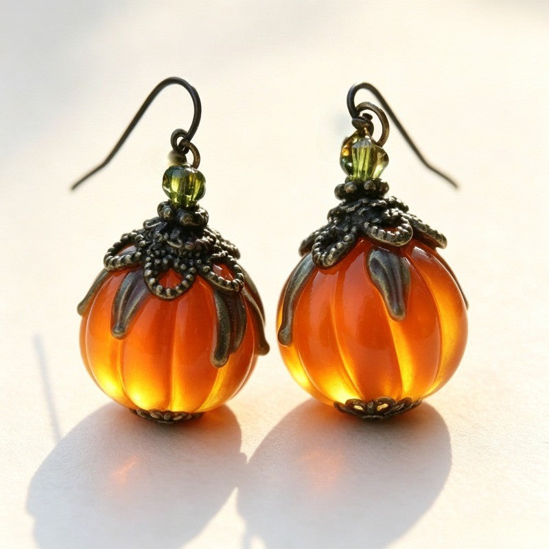 Vintage Amber Glass Pumpkin Earrings