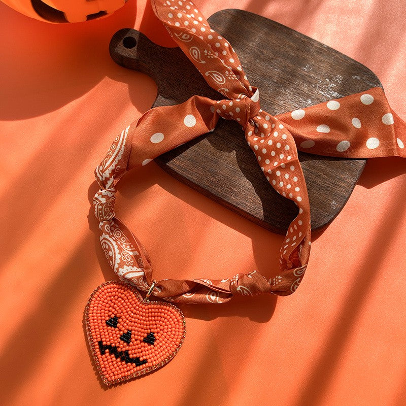 Boho Beaded Pumpkin Bat Heart Necklace