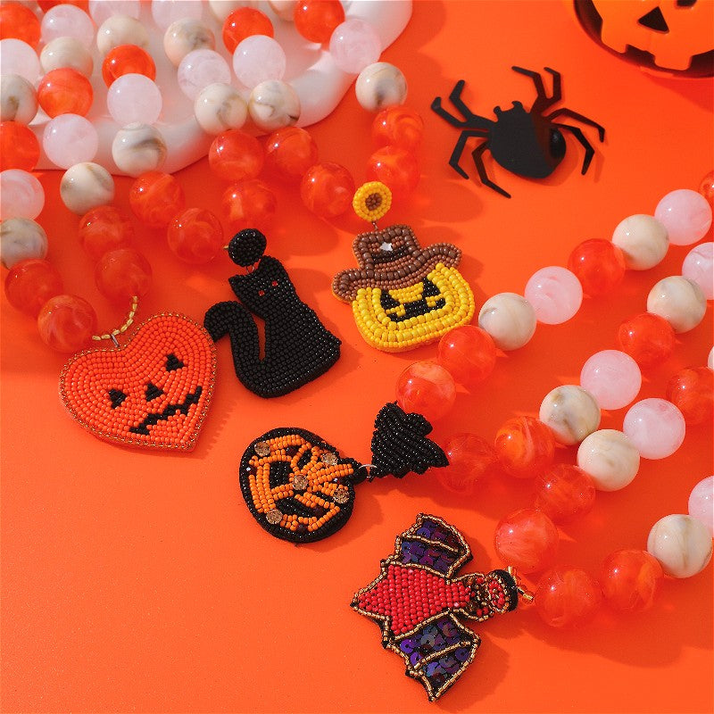Boho Beaded Pumpkin Bat Heart Necklace