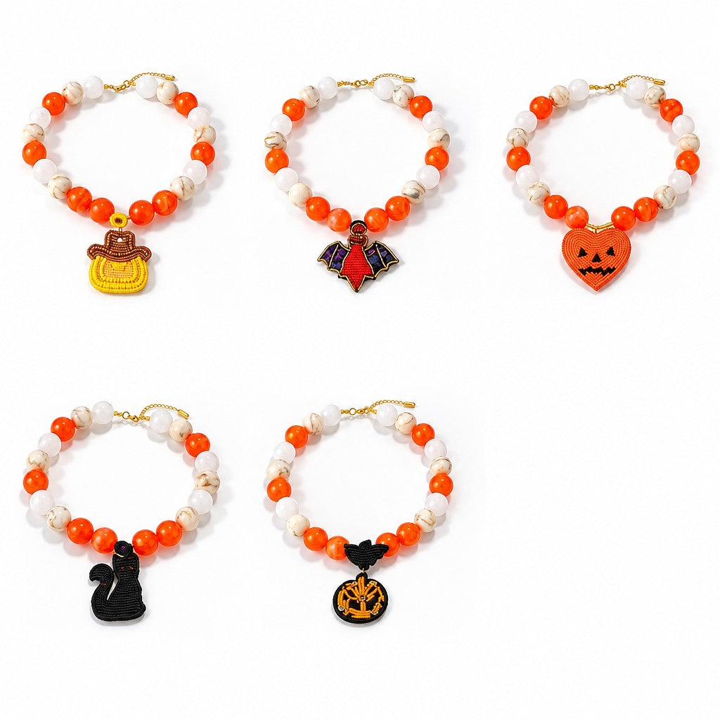 Boho Beaded Pumpkin Bat Heart Necklace