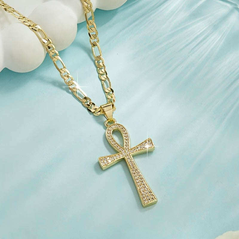 Classy Zirconia Ankh Pendant Necklace
