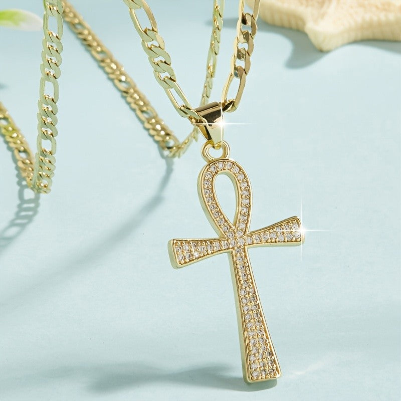 Classy Zirconia Ankh Pendant Necklace