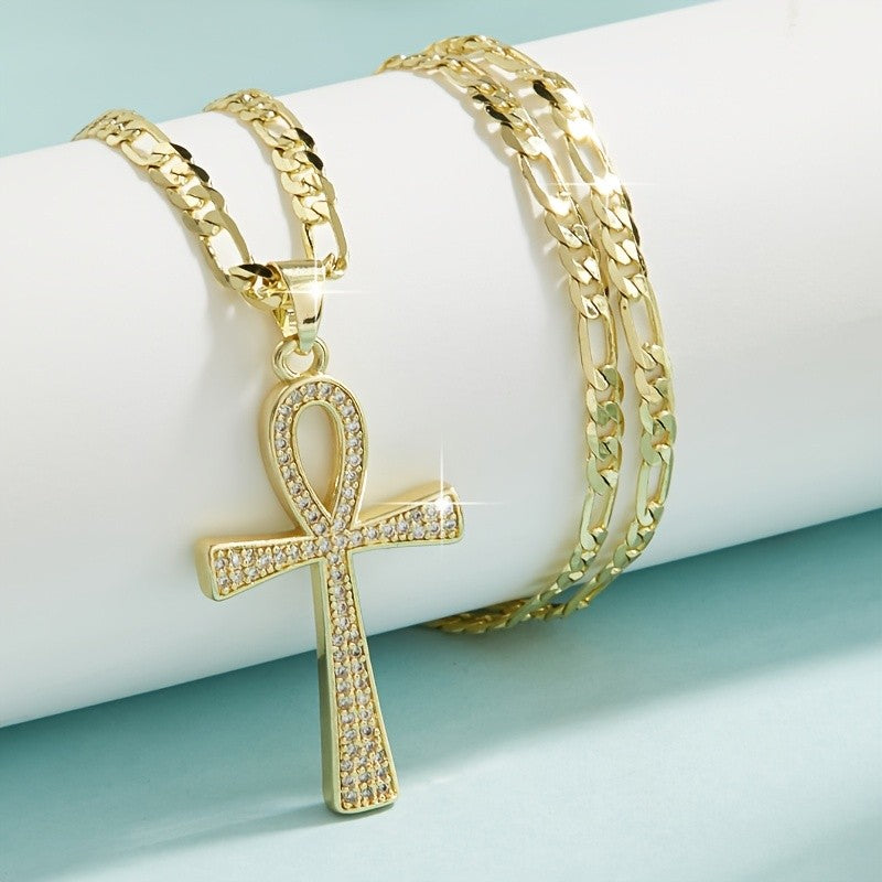 Classy Zirconia Ankh Pendant Necklace