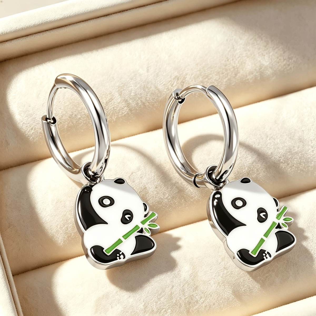 18k Dainty Panda Hoop Earrings