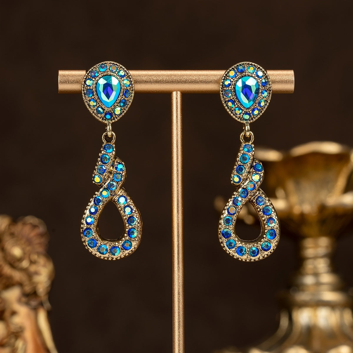 Vintage Blue Bead Tassel Necklace & Earring Set