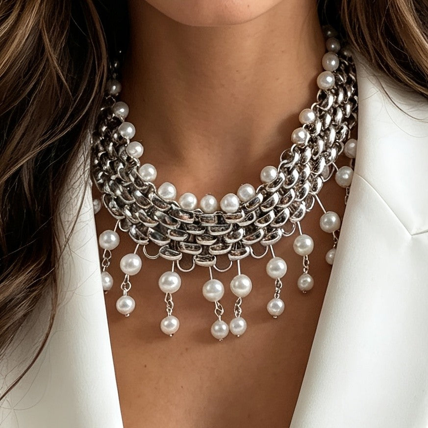 Vintage Chunky Pearl Statement Necklace