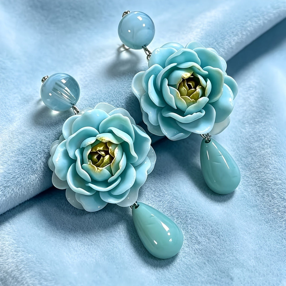 18k Boho Blue Floral Teardrop Earrings