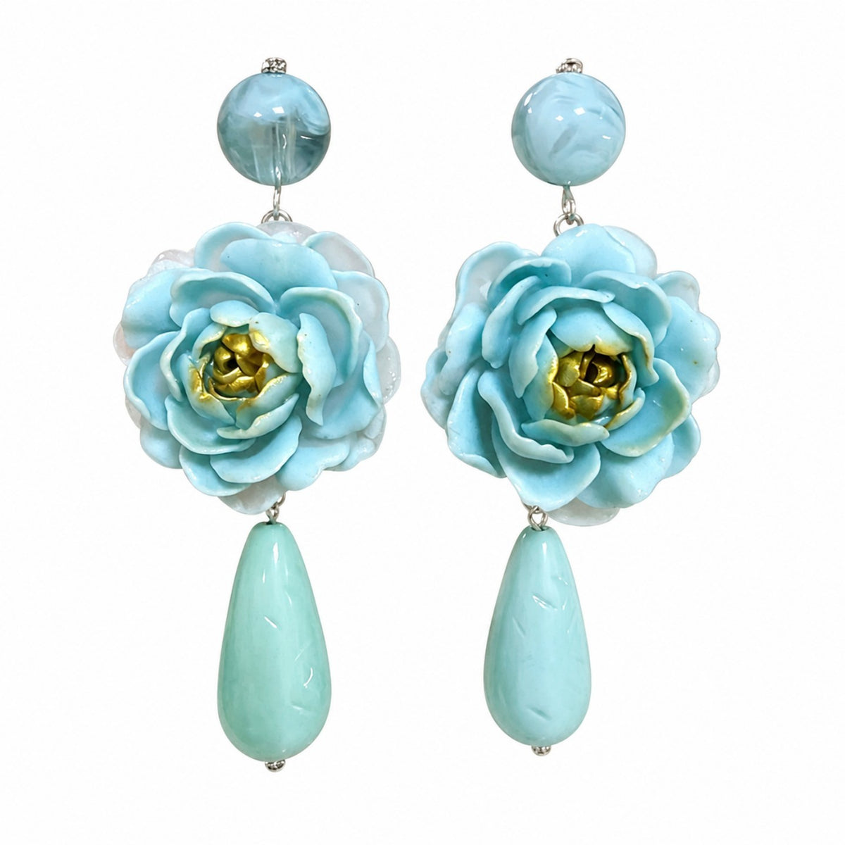 18k Boho Blue Floral Teardrop Earrings