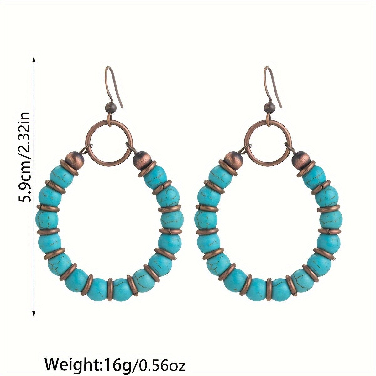 Boho Synthetic Turquoise Beaded Hoop Earrings