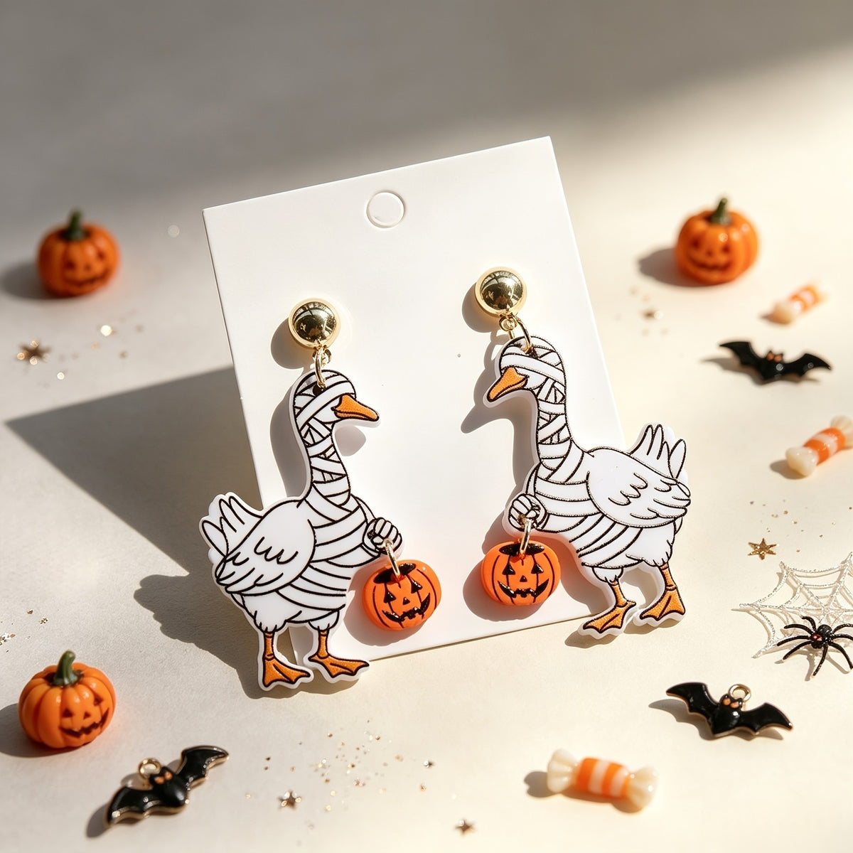Gothic Mummy Duck Acrylic Earrings