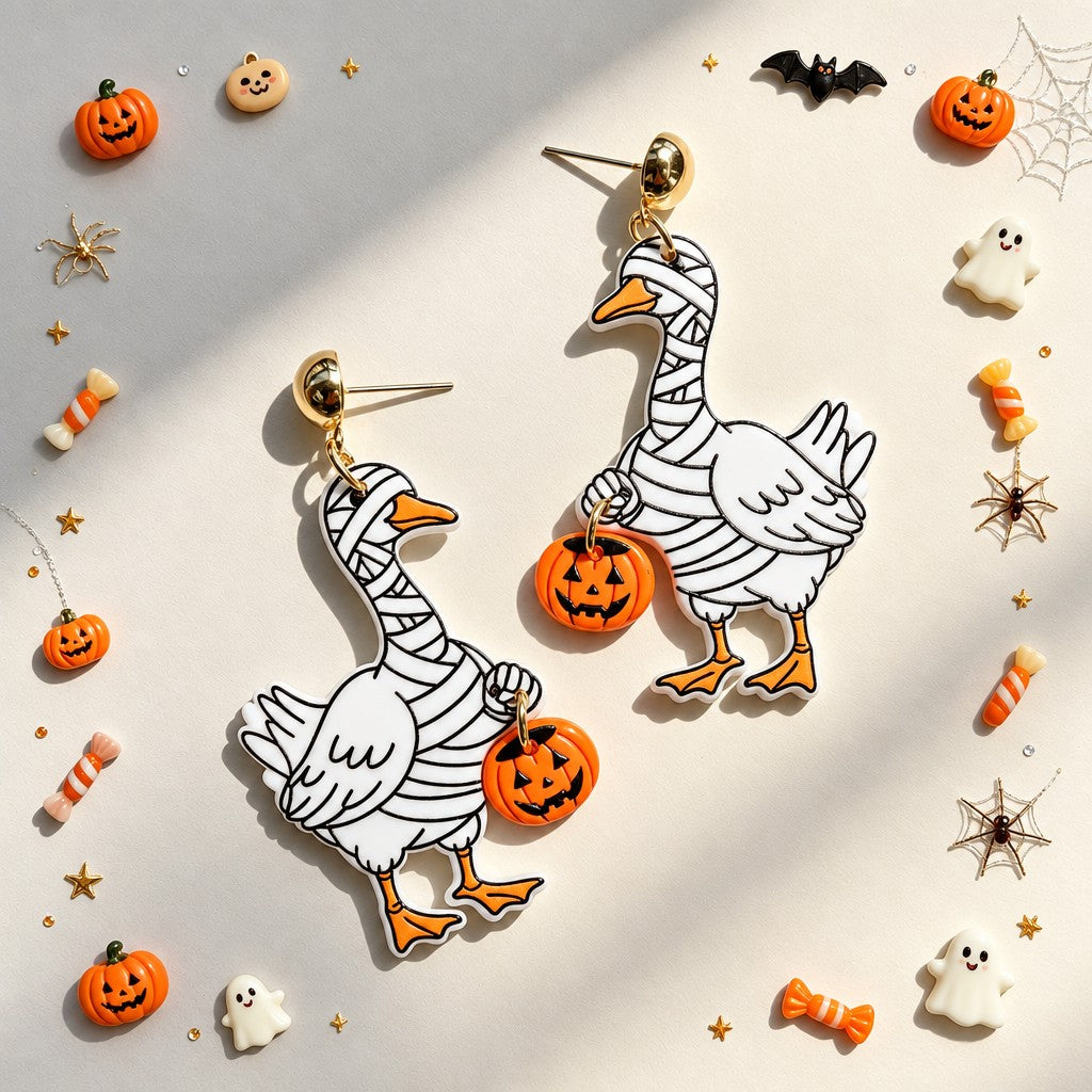 Gothic Mummy Duck Acrylic Earrings