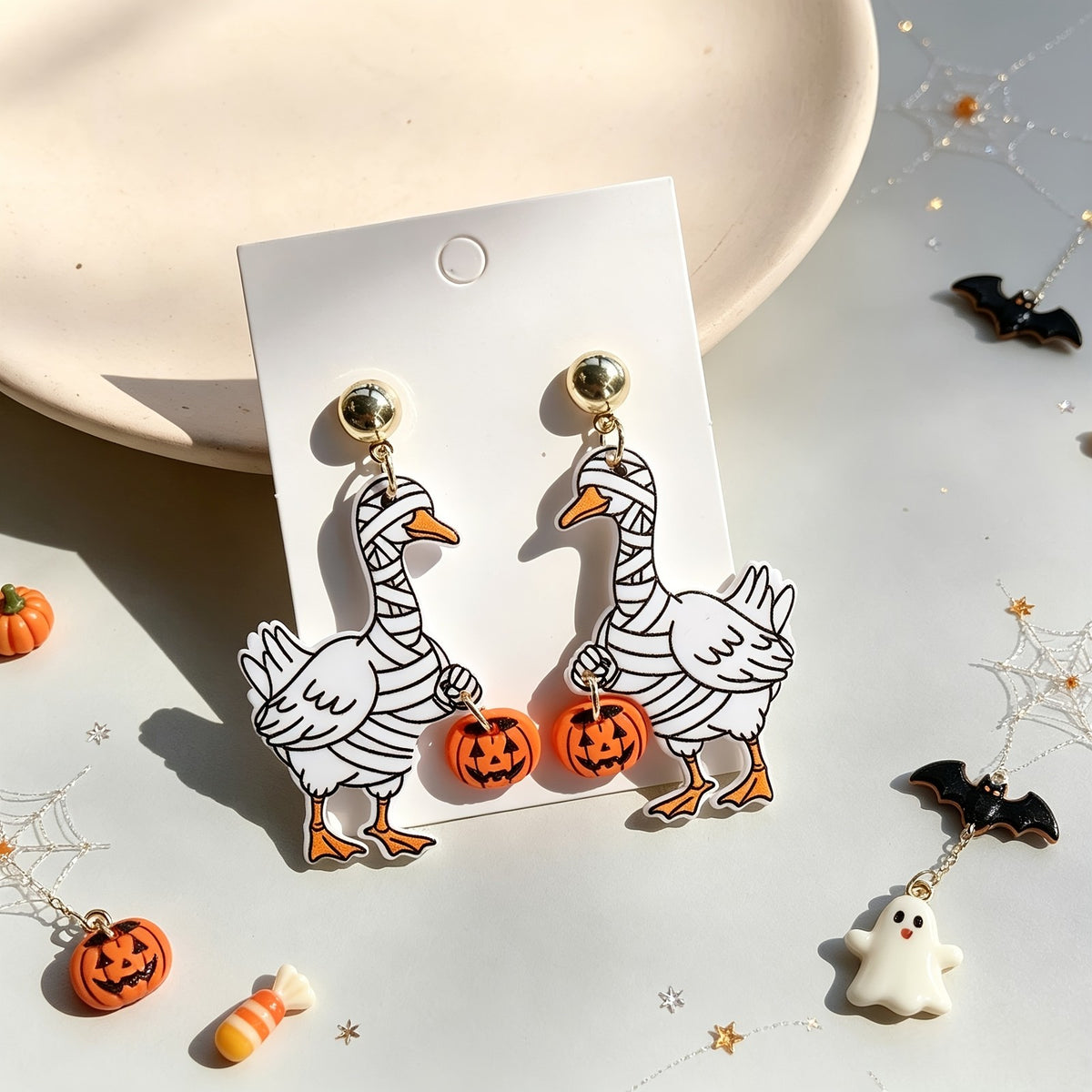 Gothic Mummy Duck Acrylic Earrings