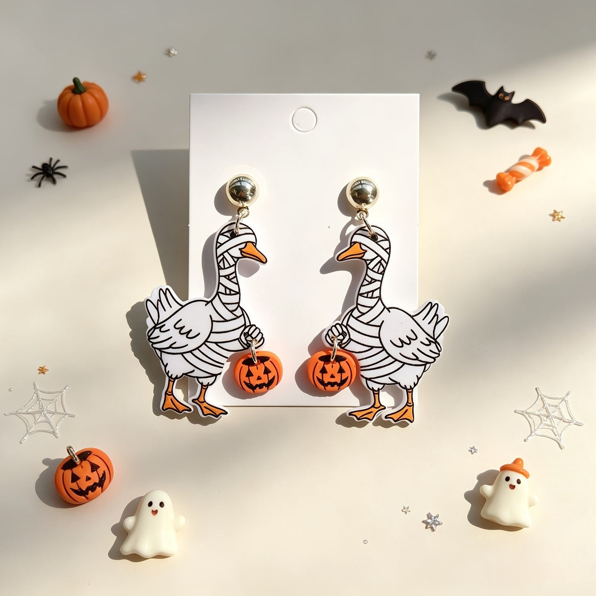 Gothic Mummy Duck Acrylic Earrings
