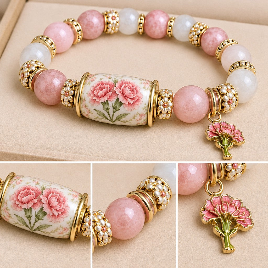 Romantic Floral Porcelain Bead Bracelet