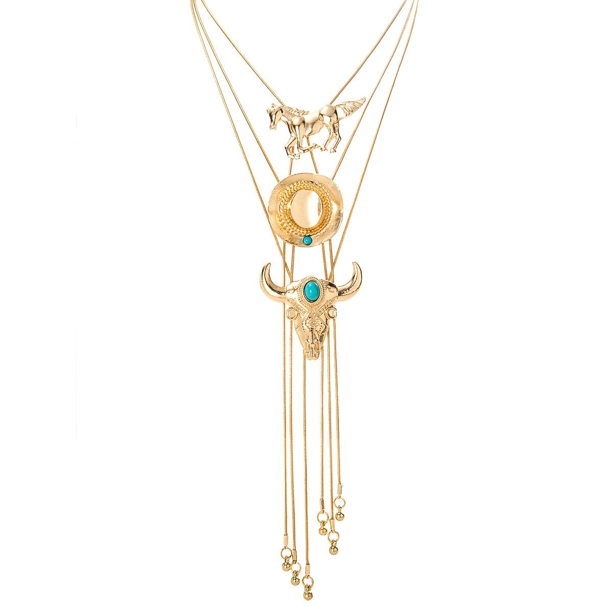 Boho Western Bull & Horse Necklace Set