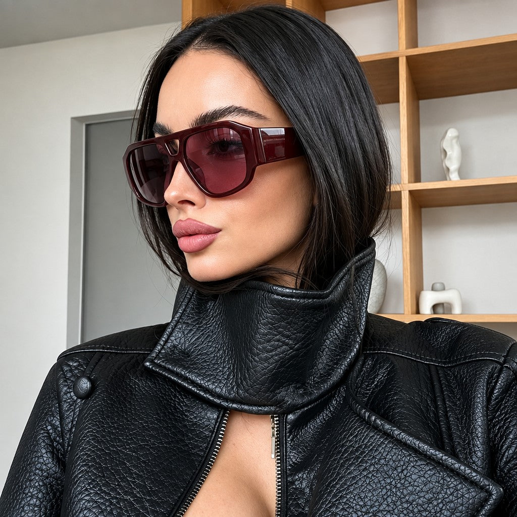 Classy Burgundy Oversized Sunglasses
