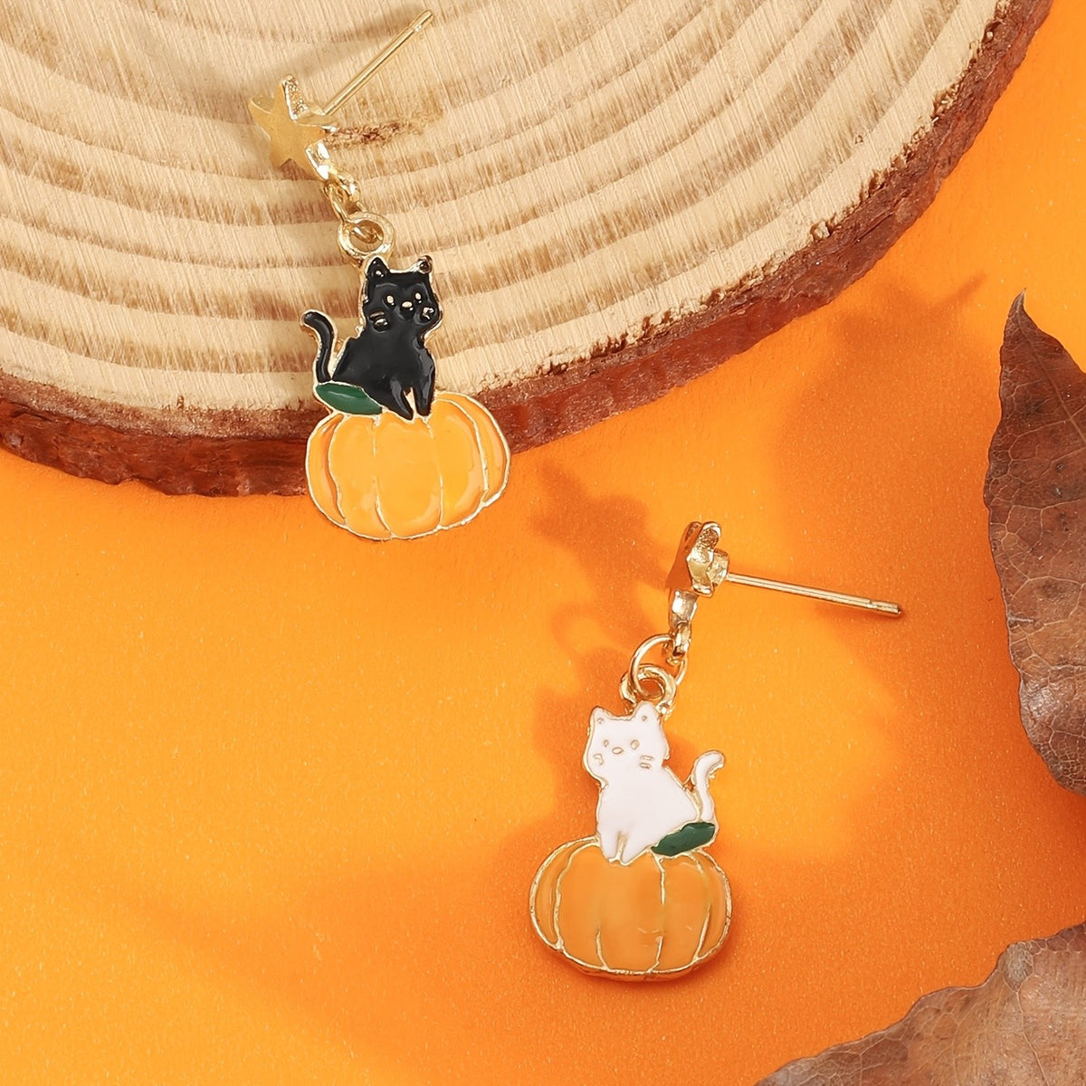 Cute Halloween Cat Pumpkin Earrings