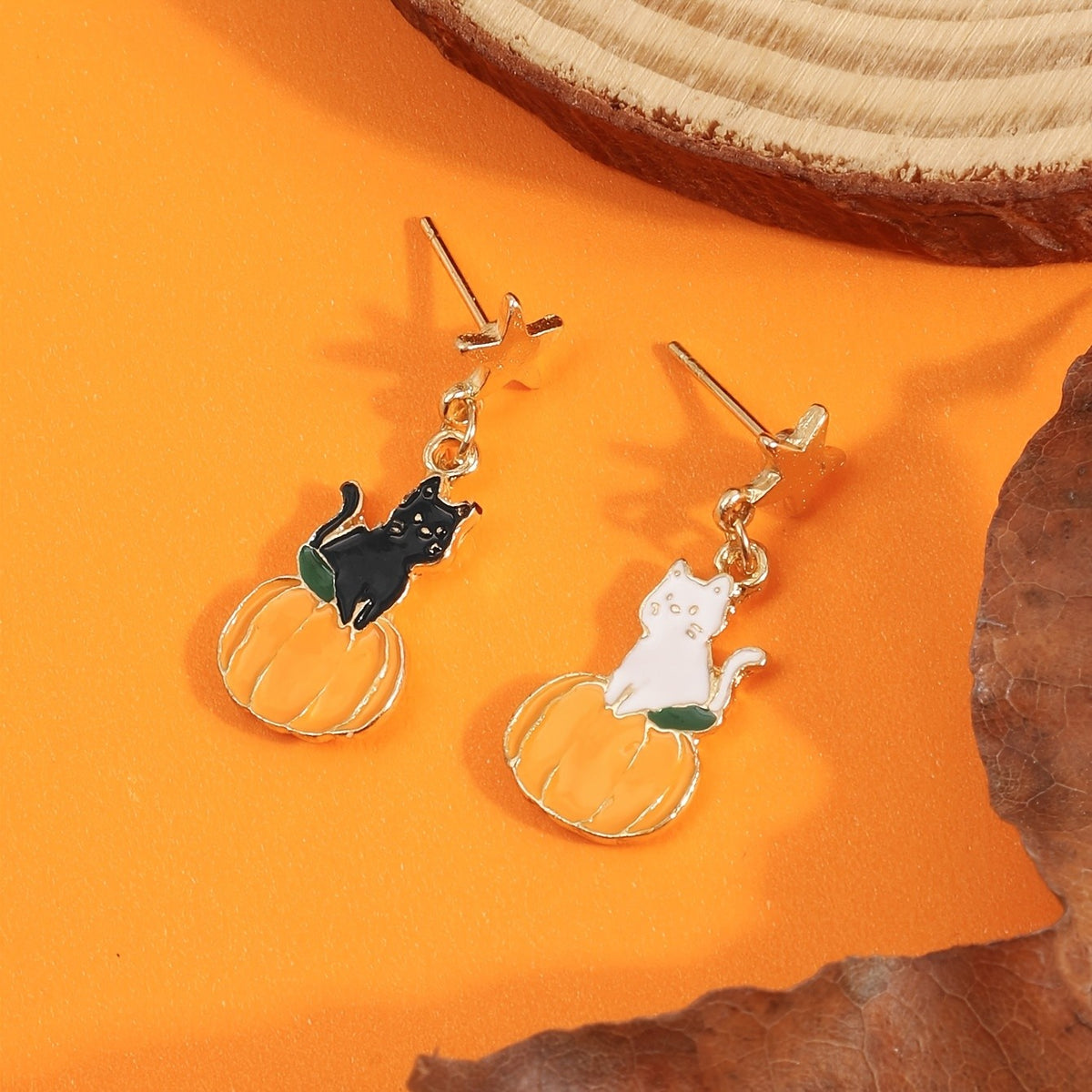 Cute Halloween Cat Pumpkin Earrings