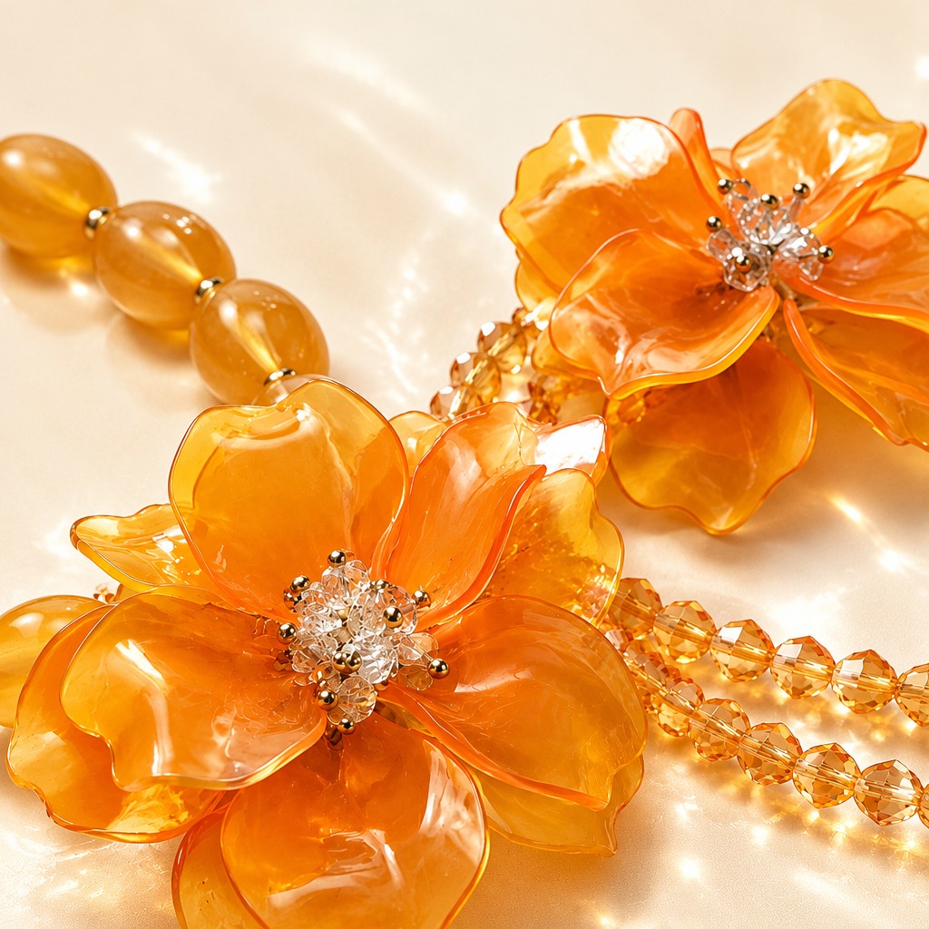 Romantic Orange Acrylic Flower Necklace & Bracelet Set
