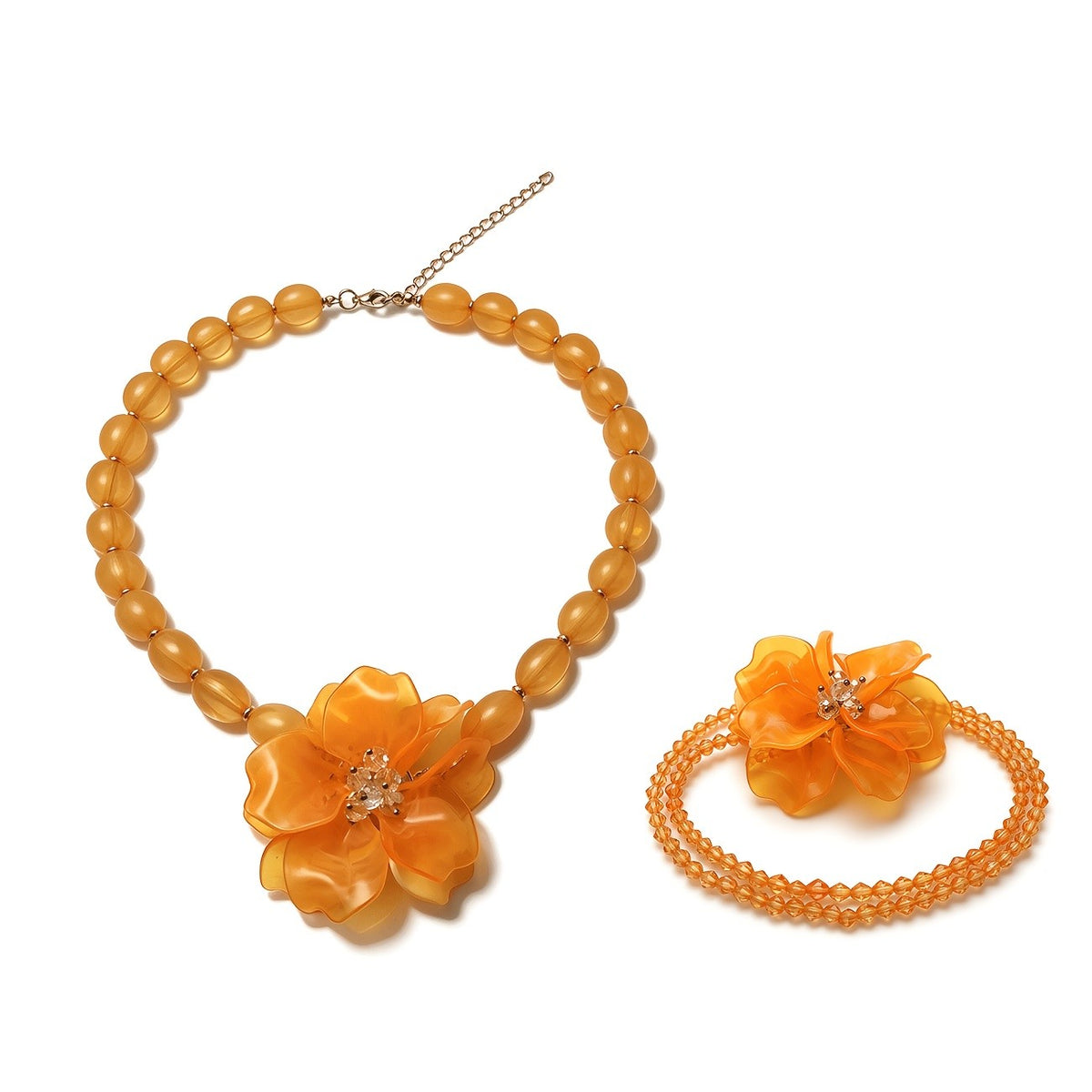 Romantic Orange Acrylic Flower Necklace & Bracelet Set