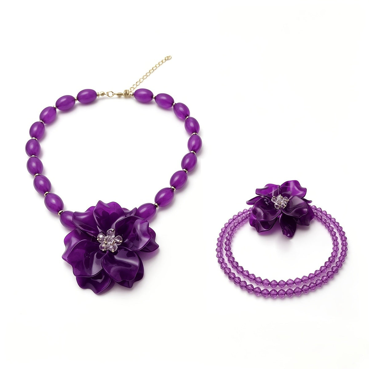 Romantic Orange Acrylic Flower Necklace & Bracelet Set