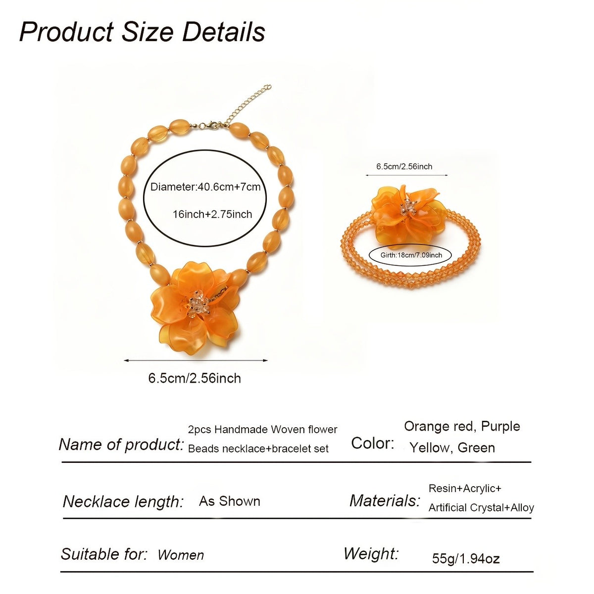 Romantic Orange Acrylic Flower Necklace & Bracelet Set