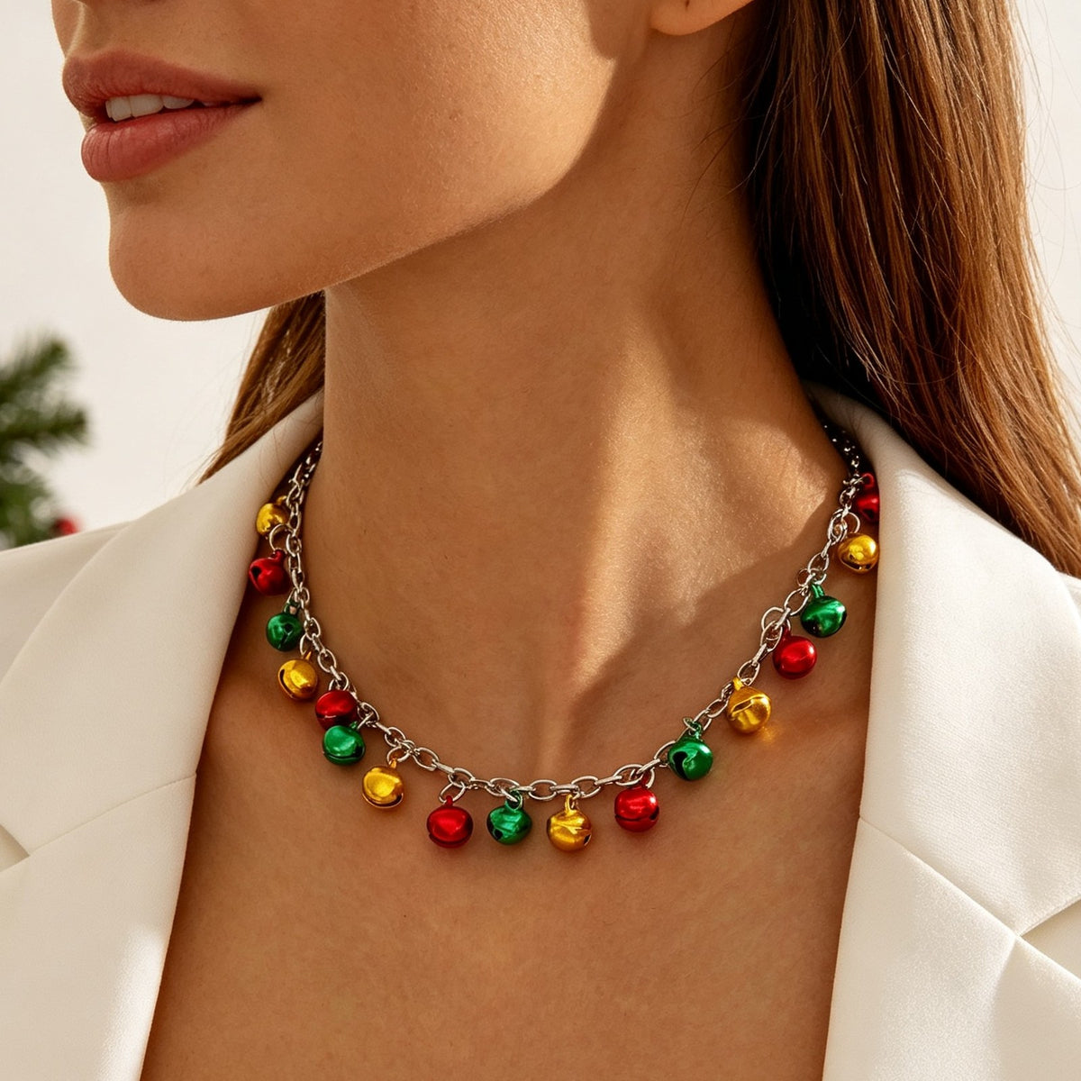 Festive Multi-Color Bell Charm Necklace