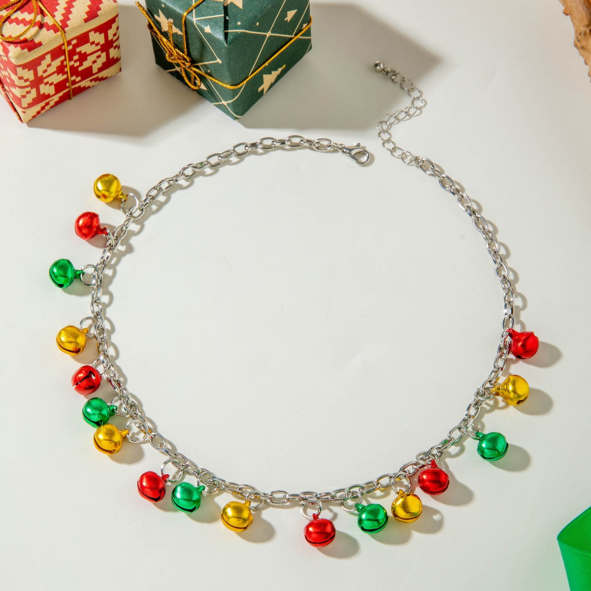 Festive Multi-Color Bell Charm Necklace