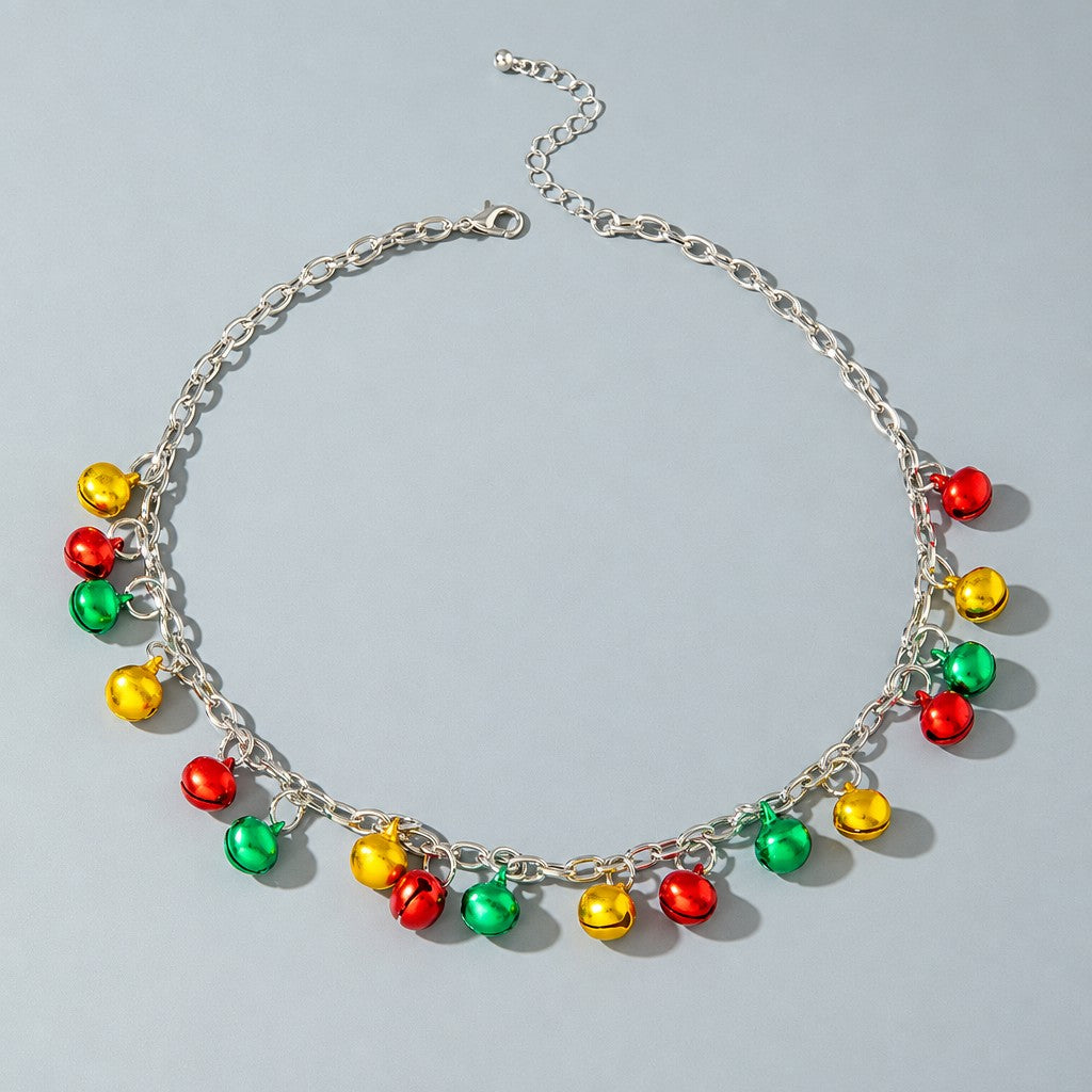 Festive Multi-Color Bell Charm Necklace