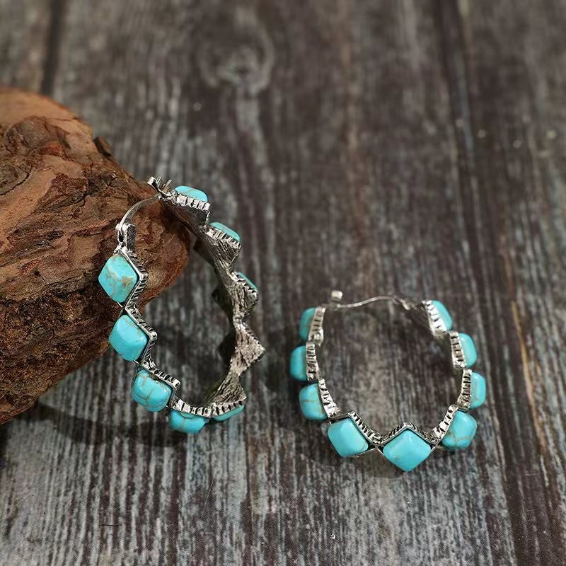 Boho Vintage Turquoise Hoop Earrings
