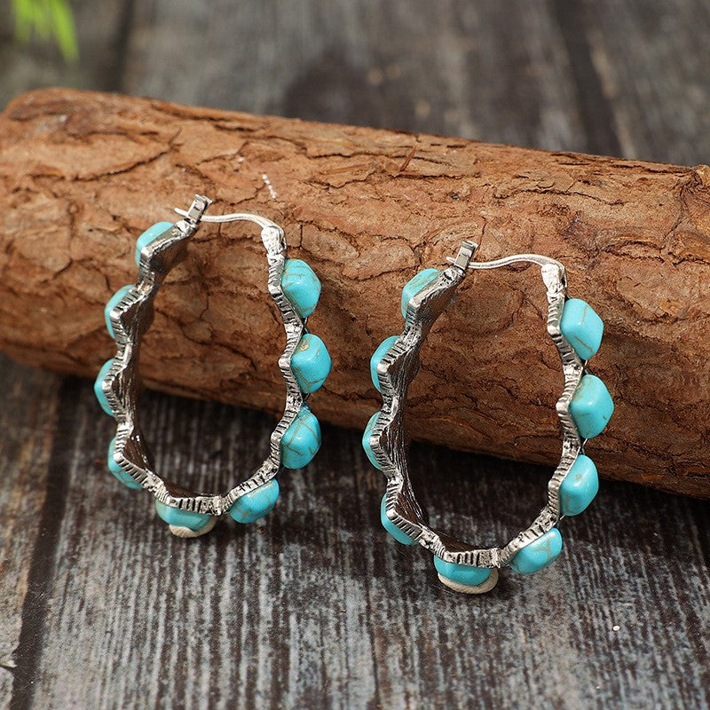 Boho Vintage Turquoise Hoop Earrings