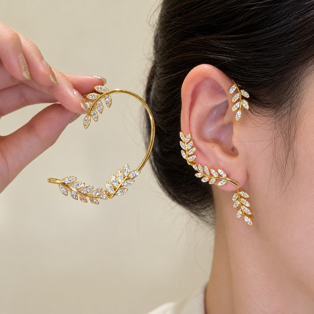 Elegant Zircon Leaf Ear Cuff