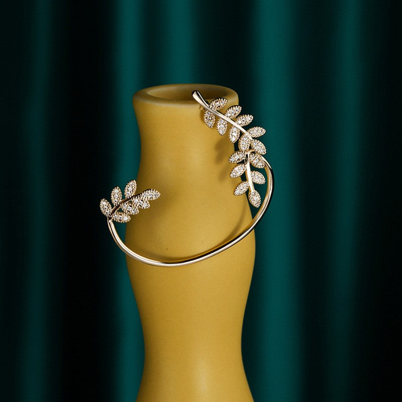 Elegant Zircon Leaf Ear Cuff