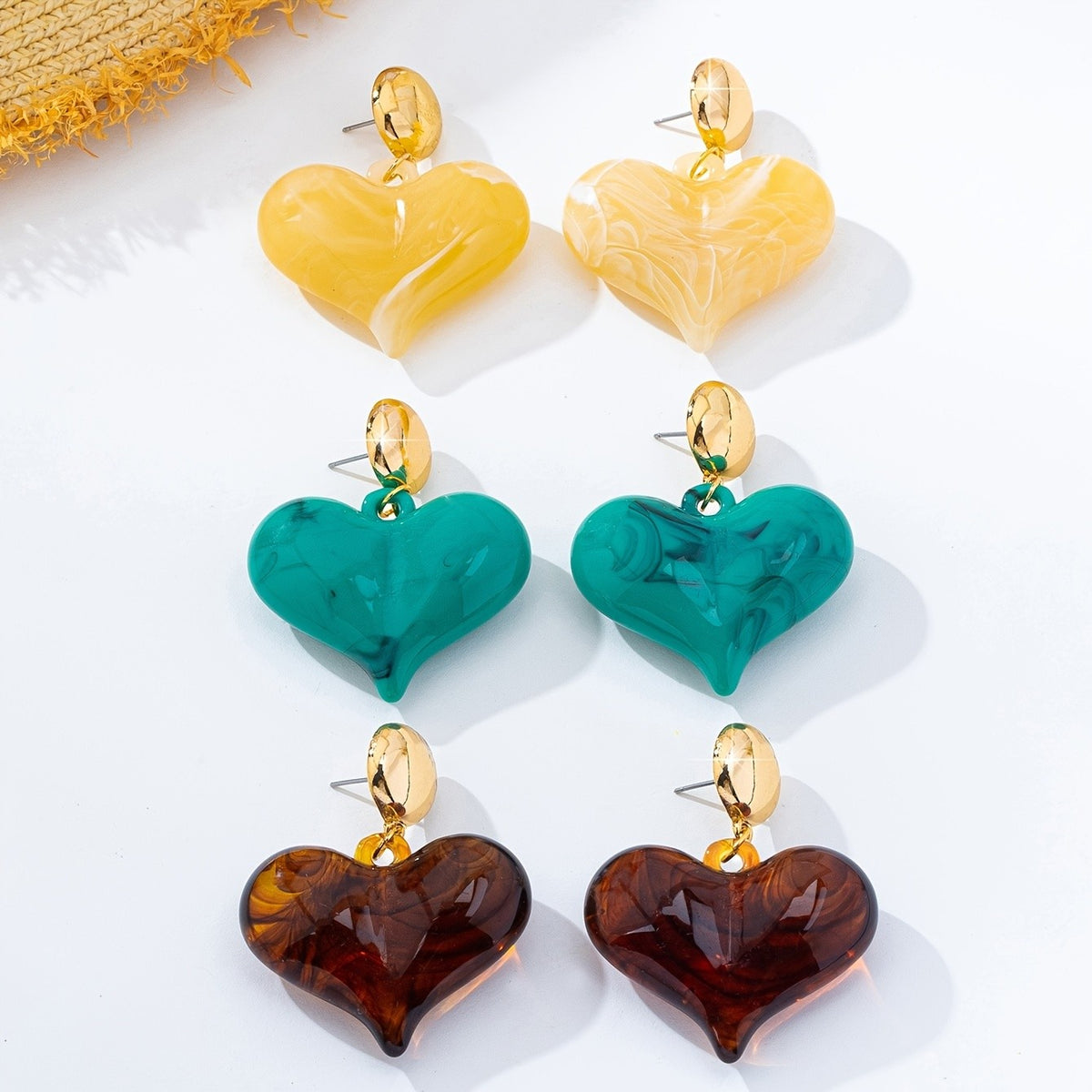Elegant Tortoiseshell Acrylic Heart Drop Earrings
