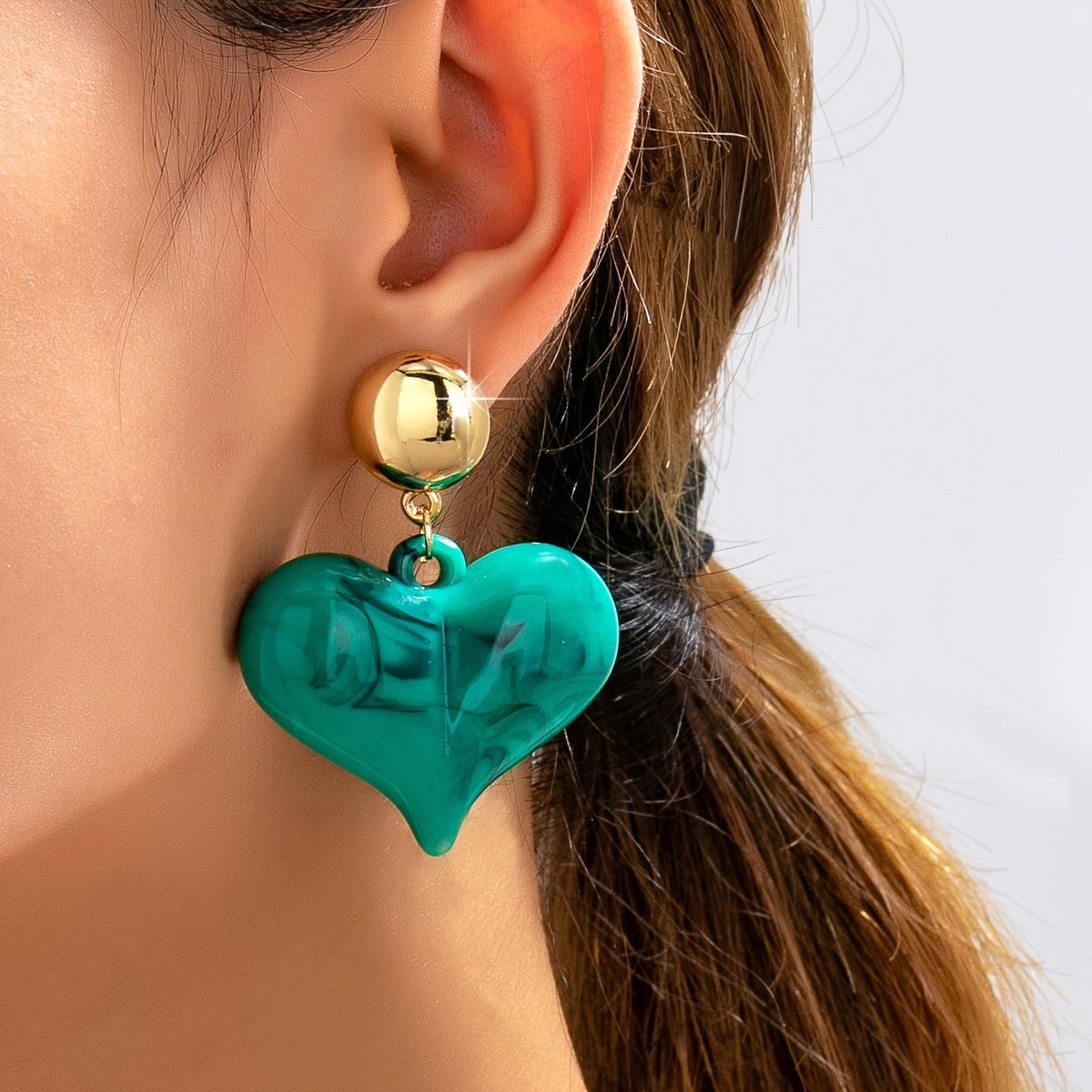 Elegant Tortoiseshell Acrylic Heart Drop Earrings