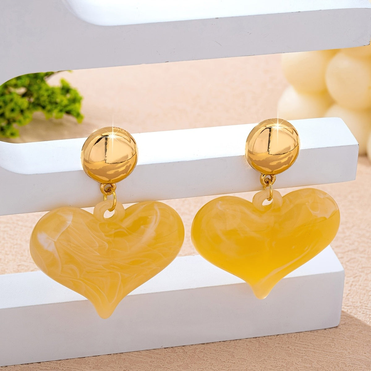 Elegant Tortoiseshell Acrylic Heart Drop Earrings