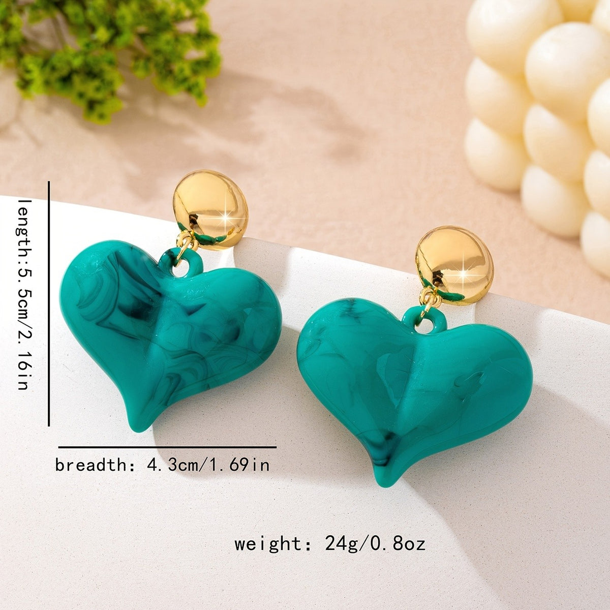 Elegant Tortoiseshell Acrylic Heart Drop Earrings