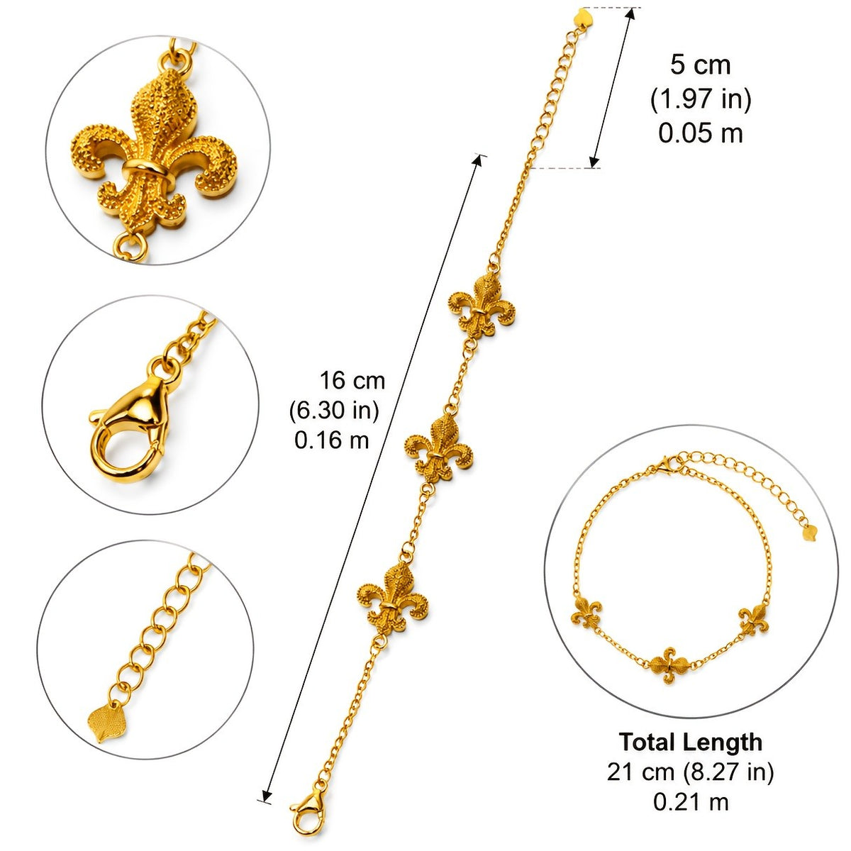 Vintage Fleur-de-lis Chain Bracelet