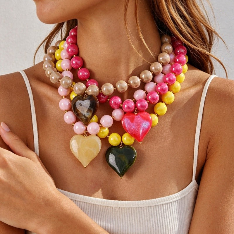 18k Boho Chunky Heart Bead Necklace
