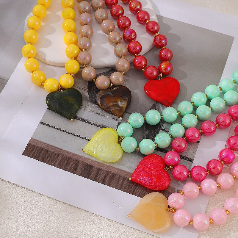 18k Boho Chunky Heart Bead Necklace