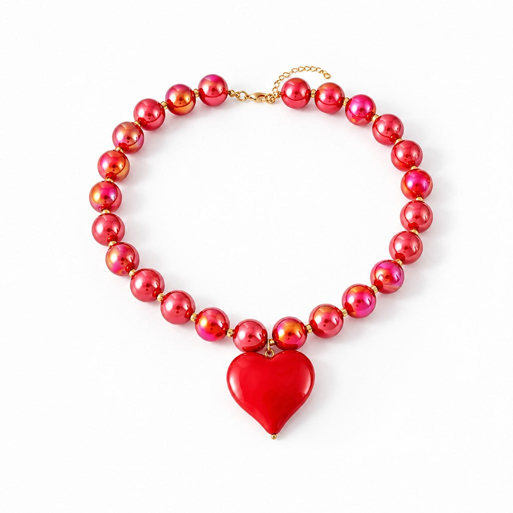 18k Boho Chunky Heart Bead Necklace