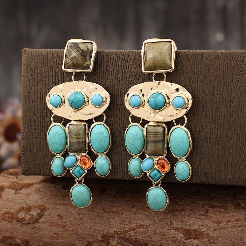 Boho Vintage Multi-Stone Drop Earrings