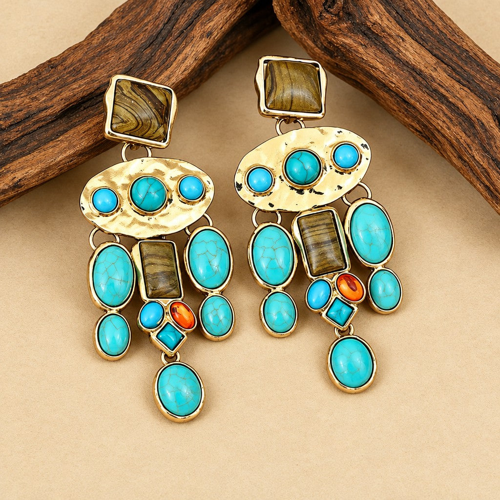 Boho Vintage Multi-Stone Drop Earrings