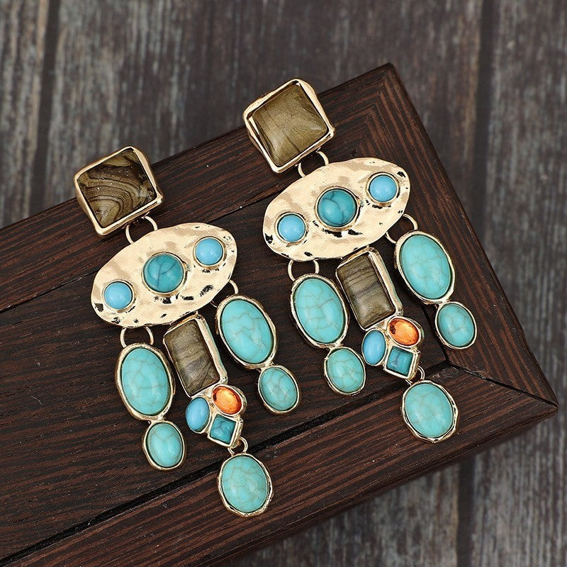 Boho Vintage Multi-Stone Drop Earrings